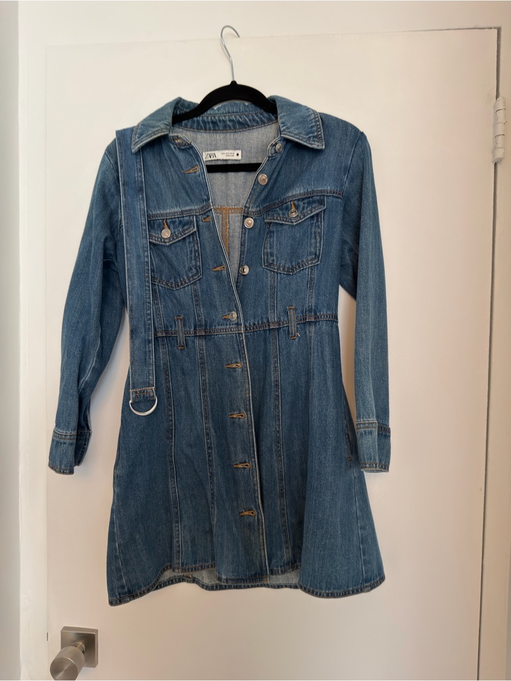 Zara Blue Denim Long-Sleeve Button Dress